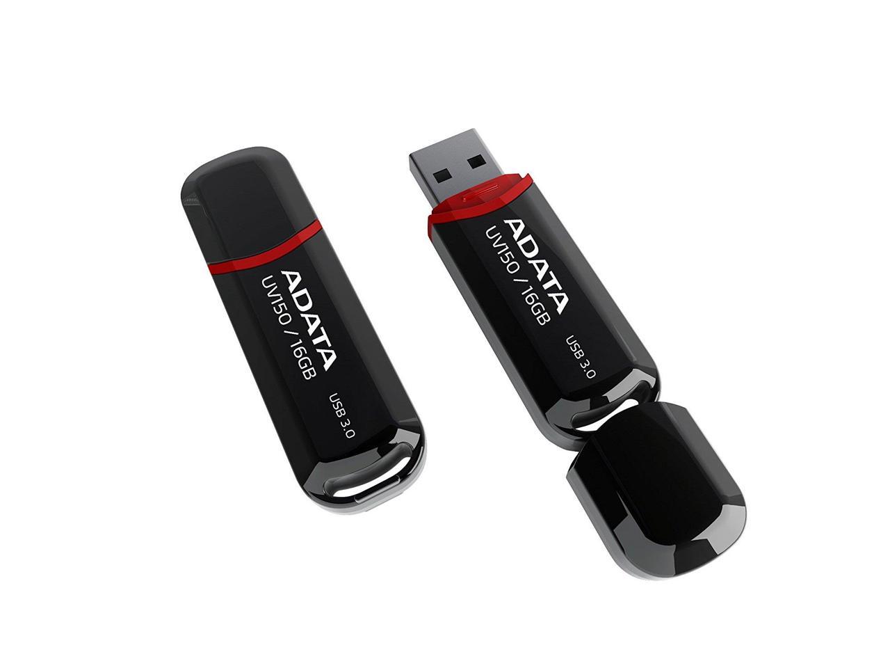 ADATA 16GB UV150 Snap-on Cap USB 3.0 Flash Drive (AUV150-16G-RBK)