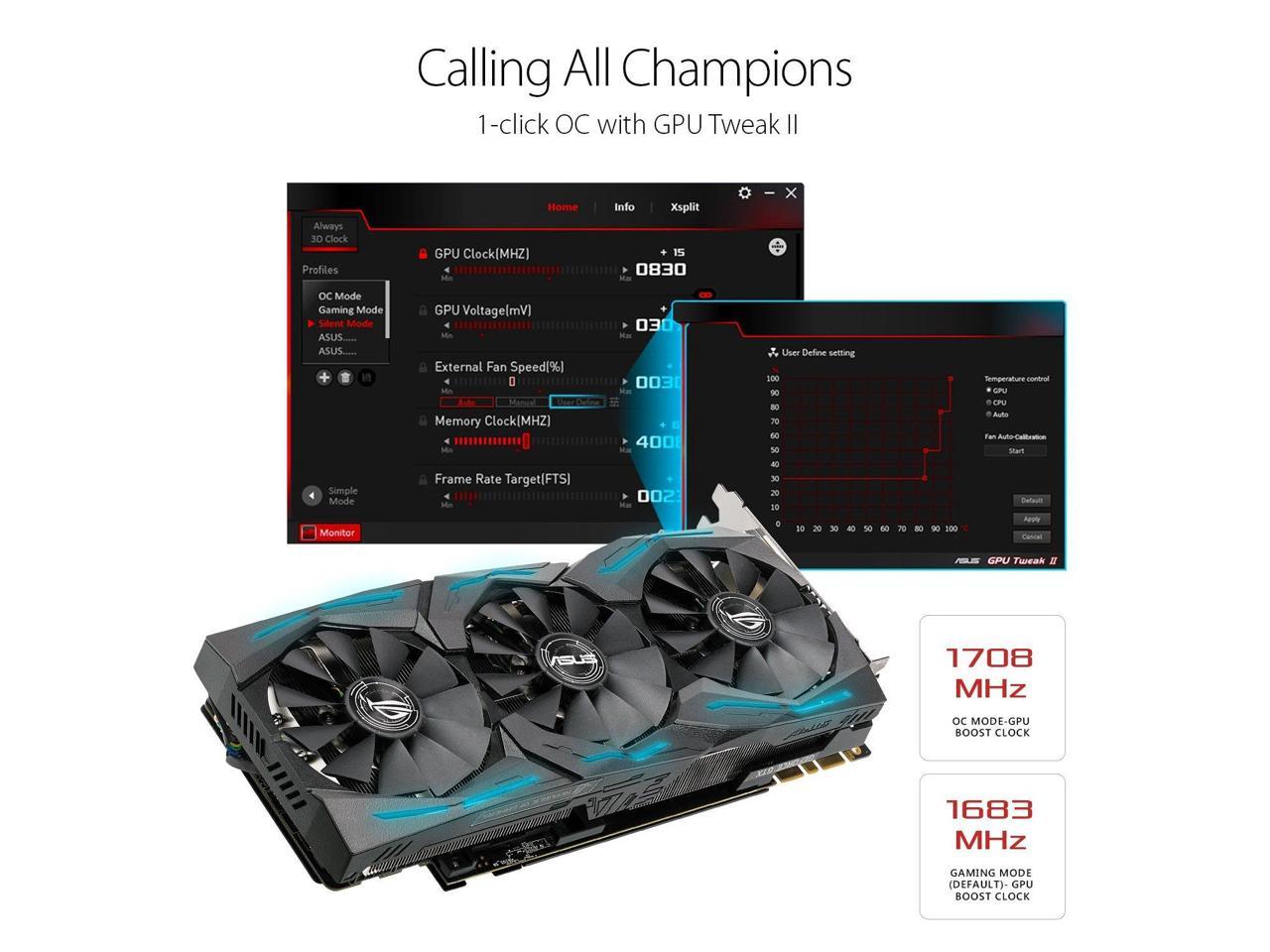 ASUS ROG-STRIX-GTX1080TI-O11G-GAMING GeForce 11GB OC Edition VR Graphics Card
