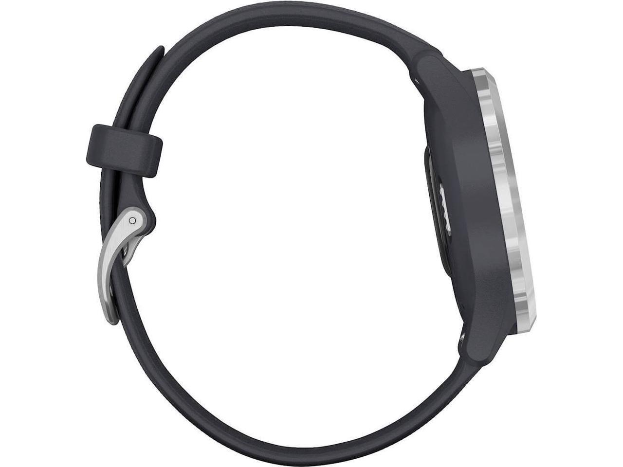 Garmin Vivomove 3S Hybrid Smartwatch with Real Watch Hands and Hidden Touchscreen Display - Granite Blue Silicone with Silver Hardware