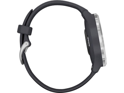 Garmin Vivomove 3S Hybrid Smartwatch with Real Watch Hands and Hidden Touchscreen Display - Granite Blue Silicone with Silver Hardware