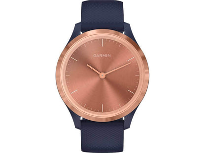 Garmin Vivomove 3S Hybrid Smartwatch with Real Watch Hands and Hidden Touchscreen Display - Navy Silicone with Rose Gold Hardware