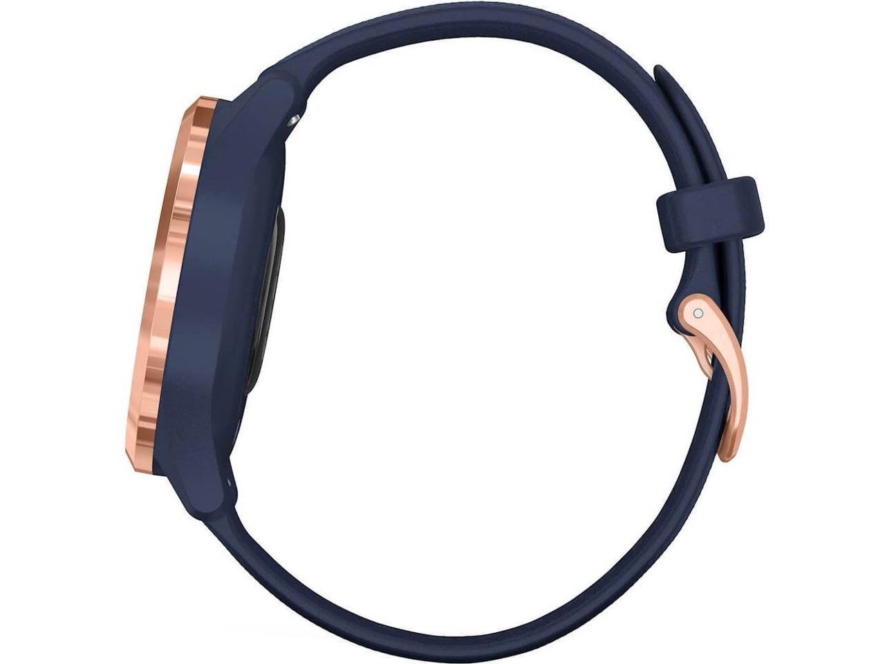 Garmin Vivomove 3S Hybrid Smartwatch with Real Watch Hands and Hidden Touchscreen Display - Navy Silicone with Rose Gold Hardware