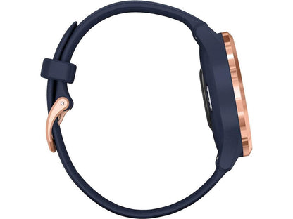 Garmin Vivomove 3S Hybrid Smartwatch with Real Watch Hands and Hidden Touchscreen Display - Navy Silicone with Rose Gold Hardware