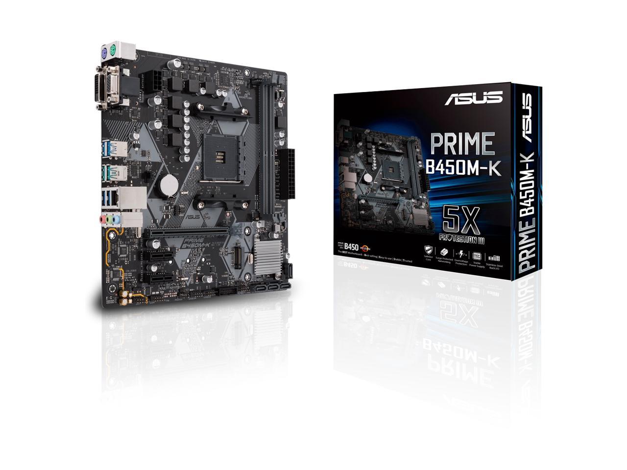 ASUS PRIME B450M-K - Motherboard - micro ATX - Socket AM4 - AMD B450 - USB 3.1 Gen 1, USB 3.1 Gen 2 - Gigabit LAN - onbo