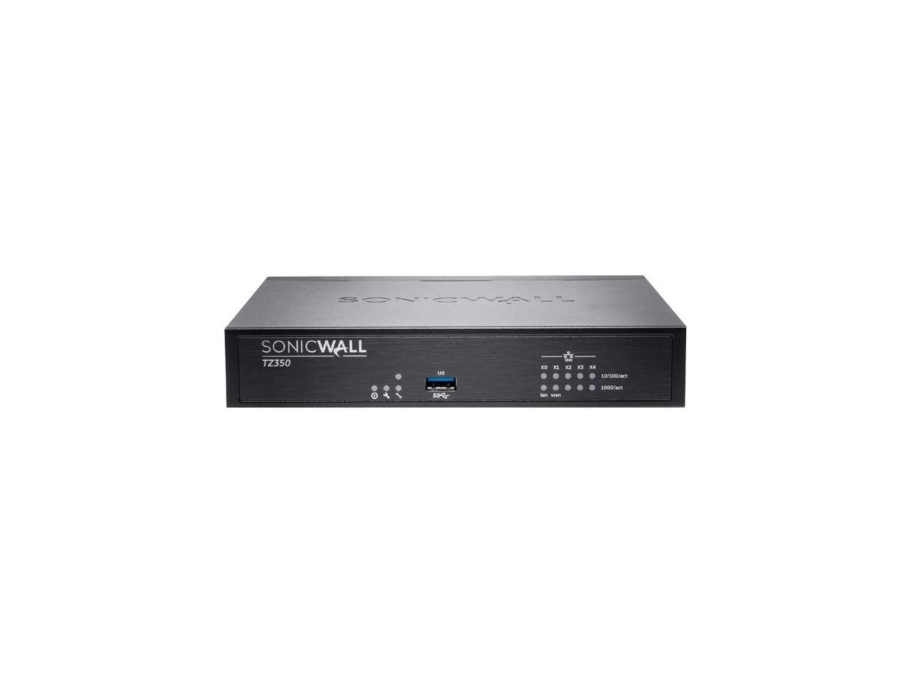 SonicWall TZ350 Network Security/Firewall Appliance - 5 Port - 10/100/1000Base-T - Gigabit Ethernet - Wireless LAN IEEE 802.11ac - DES, 3DES, MD5, SHA-1, AES (128-bit), AES (192-bit), AES (256-bit) -