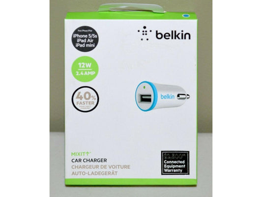 NEW Belkin MIXIT White / Blue Universal USB Car Charger Fast Charging 2.4A