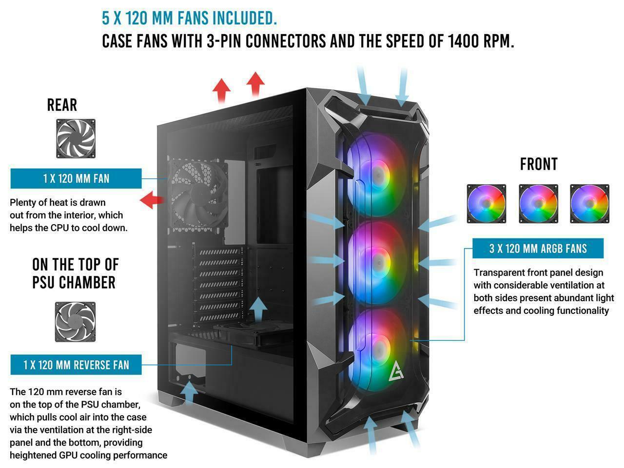 Antec Dark League DF600 FLUX, Mid Tower ATX Gaming Case, Tempered Glass Side Pan