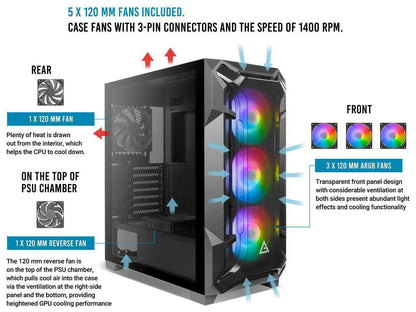 Antec Dark League DF600 FLUX, Mid Tower ATX Gaming Case, Tempered Glass Side Pan