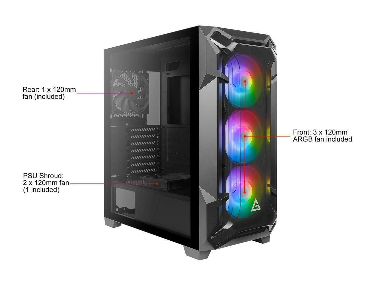 Antec Dark League DF600 FLUX, Mid Tower ATX Gaming Case, Tempered Glass Side Pan