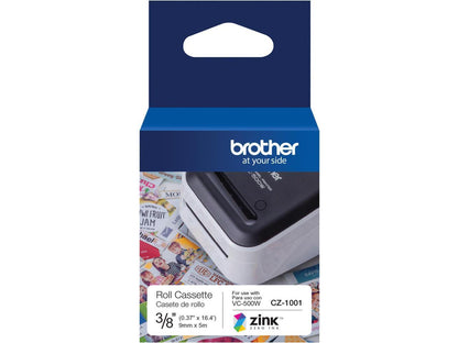 Brother Genuine CZ-1001 3/8" (0.37") 9mm wide x 16.4 ft. (5 m) long label roll featuring ZINK® Zero Ink technology - 3/8" Width x 16 13/32 ft Length - Zero Ink (ZINK)
