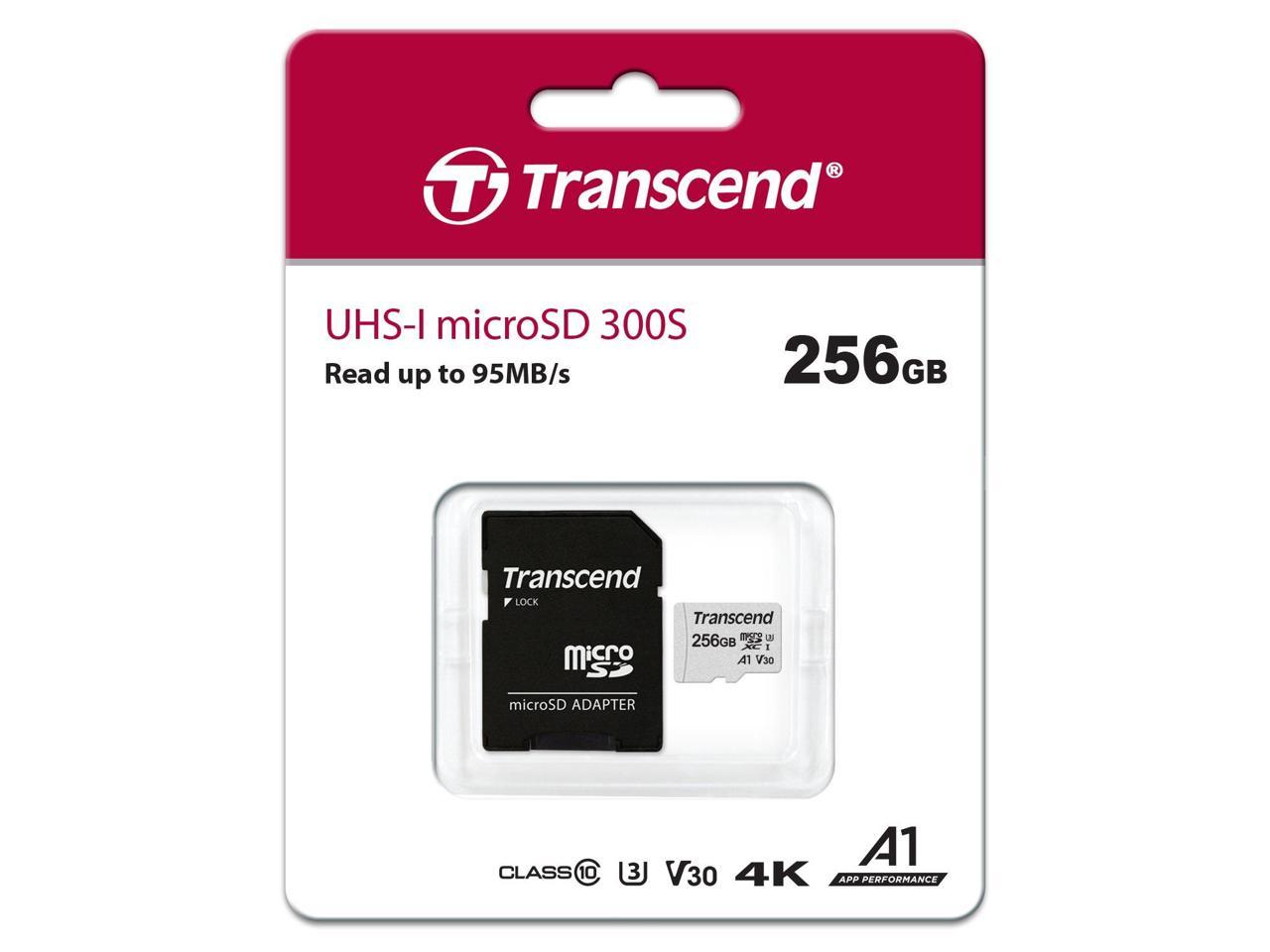 Transcend 256GB 300S microSDXC CL10 V30 A1 Memory Card with SD Adapter