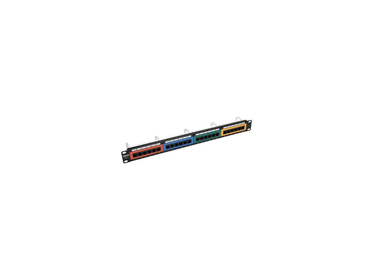 Tripp Lite 24-Port Cat6 Patch Panel, 110-Type Color-Coded, 1U Rack-Mount (1URM), RJ45, Ethernet, 568B (N253-024-RBGY)