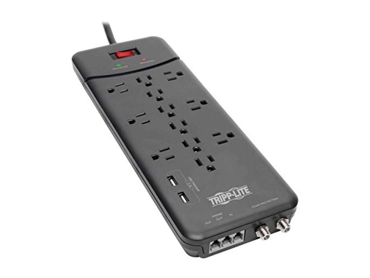 Tripp Lite Surge Protector Power Strip 12 Outlets, 2 USB Charging Ports Tel/Modem/Coax