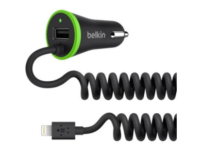 Belkin Lightning Car Charger with 4-Feet Coiled Wired Charge-Sync Cable and USB-Retail Packaging
