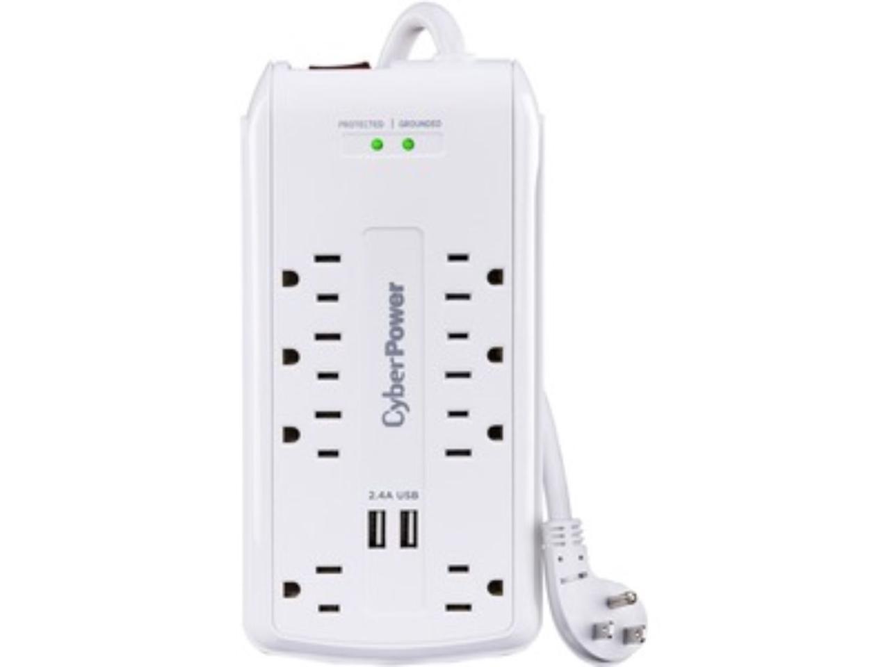CyberPower 120V 8 Outlets 2-USB 2.4A EMI/RFI 6.0 Feet Cord White