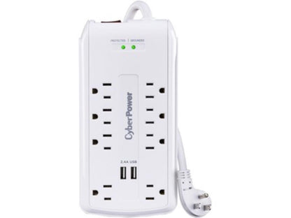 CyberPower 120V 8 Outlets 2-USB 2.4A EMI/RFI 6.0 Feet Cord White