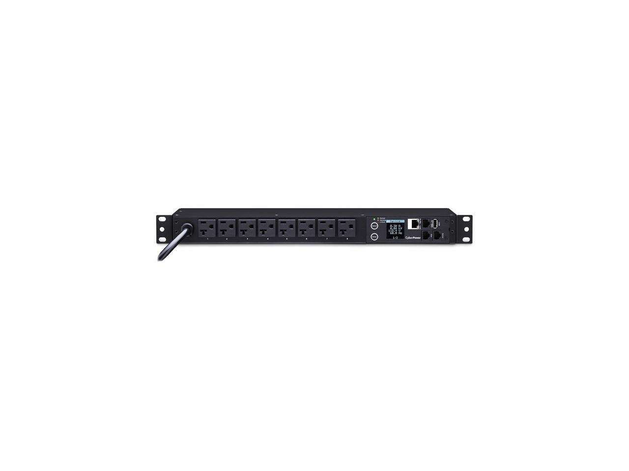 CyberPower PDU31002 Monitored PDU, 100-120V, 20A, 8 NEMA 5-20R Outlets, 1U Rackmount