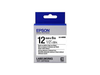 Epson LabelWorks Strong Adhesive LK Tape Cartridge ~1/2" Black on White