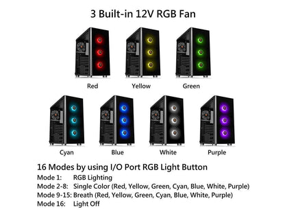 Thermaltake V200 Tempered Glass RGB Edition 12V MB Sync Capable ATX Mid-Tower Chassis with 3 120mm 12V RGB Fan + 1 Black 120mm Rear Fan Pre-Installed CA-1K8-00M1WN-01