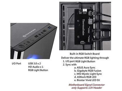 Thermaltake V200 Tempered Glass RGB Edition 12V MB Sync Capable ATX Mid-Tower Chassis with 3 120mm 12V RGB Fan + 1 Black 120mm Rear Fan Pre-Installed CA-1K8-00M1WN-01