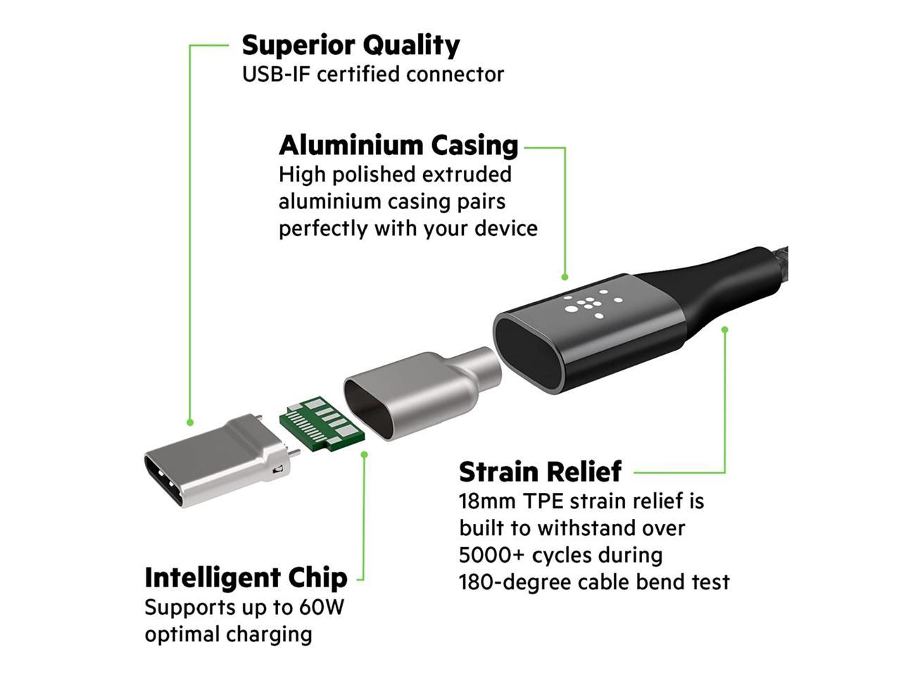 Belkin MIXIT DuraTek Kevlar USB-C (USB Type C ) to USB-C Cable, 4 Feet (Rose Gold)