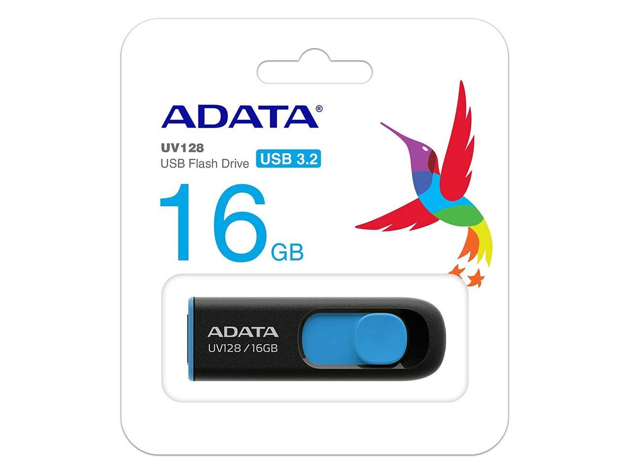 ADATA UV128 16GB USB 3.0 Retractable Capless Flash Drive, Blue (AUV128-16G-RBE)