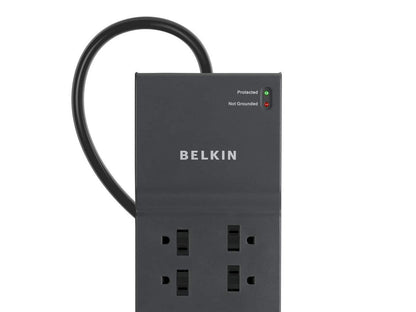 Belkin 8-Outlet Power Strip Surge Protector w/ Flat Plug, 8ft Cord – Ideal for Computers, Home Theatre, Appliances, Office Equipment (2,500 Joules)