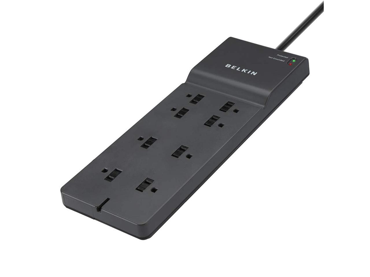 Belkin 8-Outlet Power Strip Surge Protector w/ Flat Plug, 8ft Cord – Ideal for Computers, Home Theatre, Appliances, Office Equipment (2,500 Joules)
