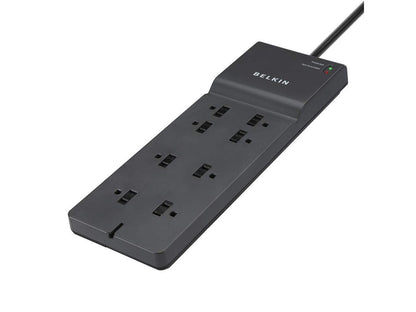 Belkin 8-Outlet Power Strip Surge Protector w/ Flat Plug, 8ft Cord – Ideal for Computers, Home Theatre, Appliances, Office Equipment (2,500 Joules)