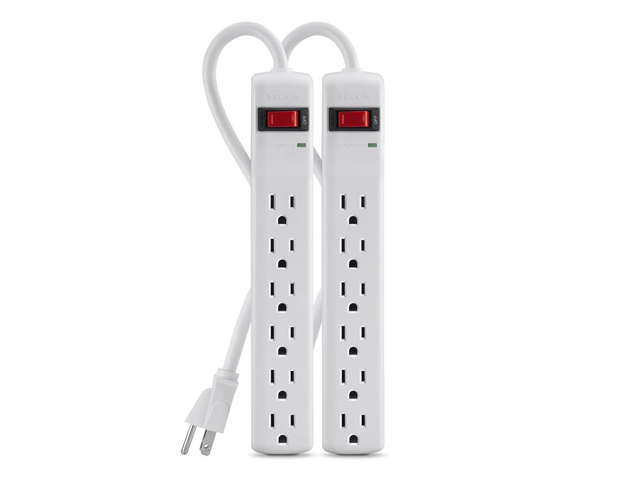 Belkin F5C048-2 6-Outlet Power Strip Surge Protector with 2-Foot Power Cord, 200 Joules (2-Pack),White