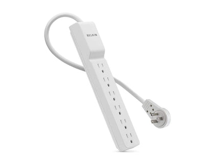 Belkin BE106000-08R 6-Outlet Power Strip Surge Protector w/ Flat Rotating Plug, 8ft Cord – Ideal for Personal Electronics, Small Appliances and More (720 Joules),White