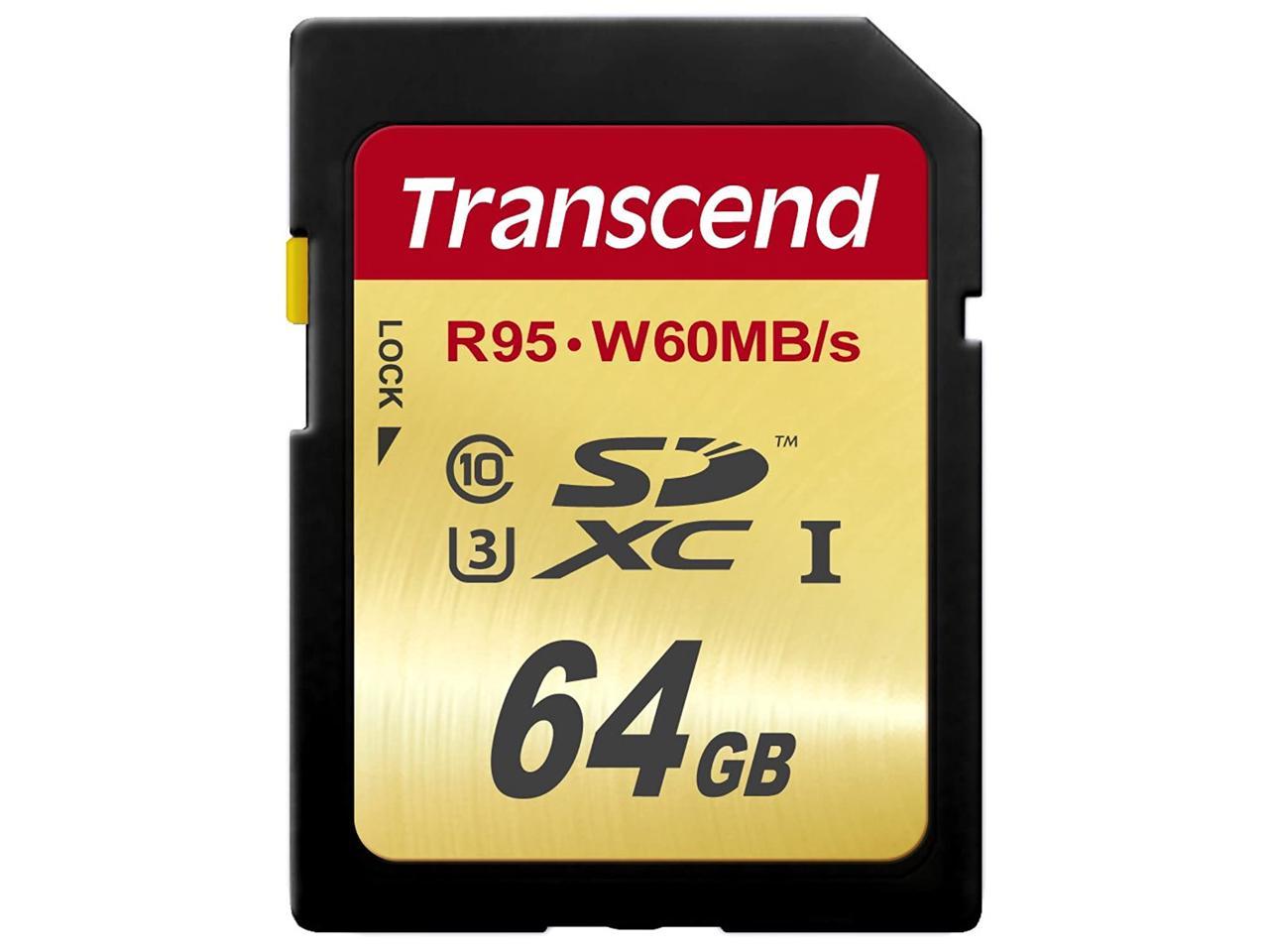 Transcend 64 GB High Speed 10 UHS-3 Flash Memory Card 95/60 MB/s (TS64GSDU3),Gold