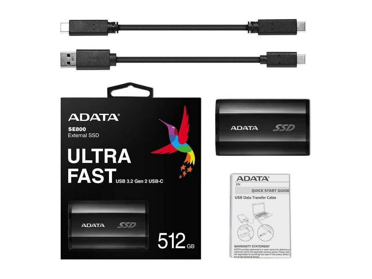 Adata SE800 ASE800-512GU32G2-CBK 512 GB Portable Solid State Drive - External -