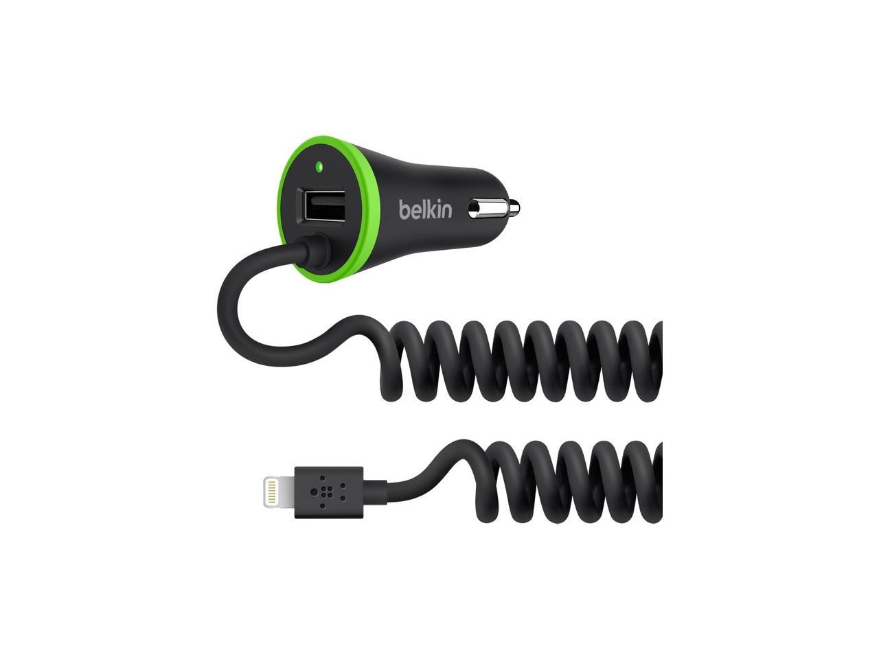 Belkin Lightning Car Charger with 4-Feet Coiled Wired Charge-Sync Cable and USB-Retail Packaging