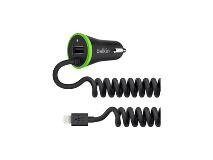 Belkin Lightning Car Charger with 4-Feet Coiled Wired Charge-Sync Cable and USB-Retail Packaging