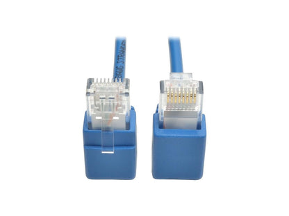 Tripp Lite Cat6 Gigabit Snagless Molded Slim UTP Patch Cable with Right-Angle Connectors (RJ45 M/M), Blue, 1 ft. (N201-SR1-BL)